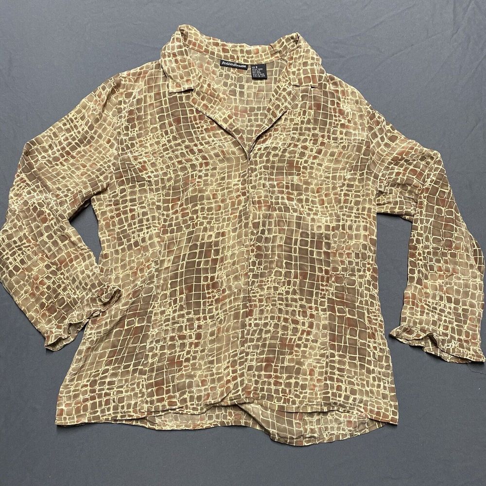 Willi Smith Snap Button Silk Top Women's Size 8 Snake Print VTG